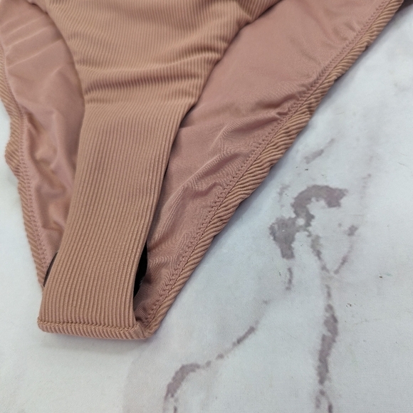 Good American Swim Bottom Women Pink Rib Mid Rise Better Bikini Cheeky - Picture 5 of 12